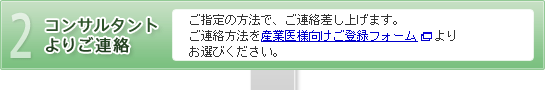 【2.コンサルタントよりご連絡】ご指定の方法で、ご連絡差し上げます。ご連絡方法を産業医様向けご登録フォームよりお選びください。